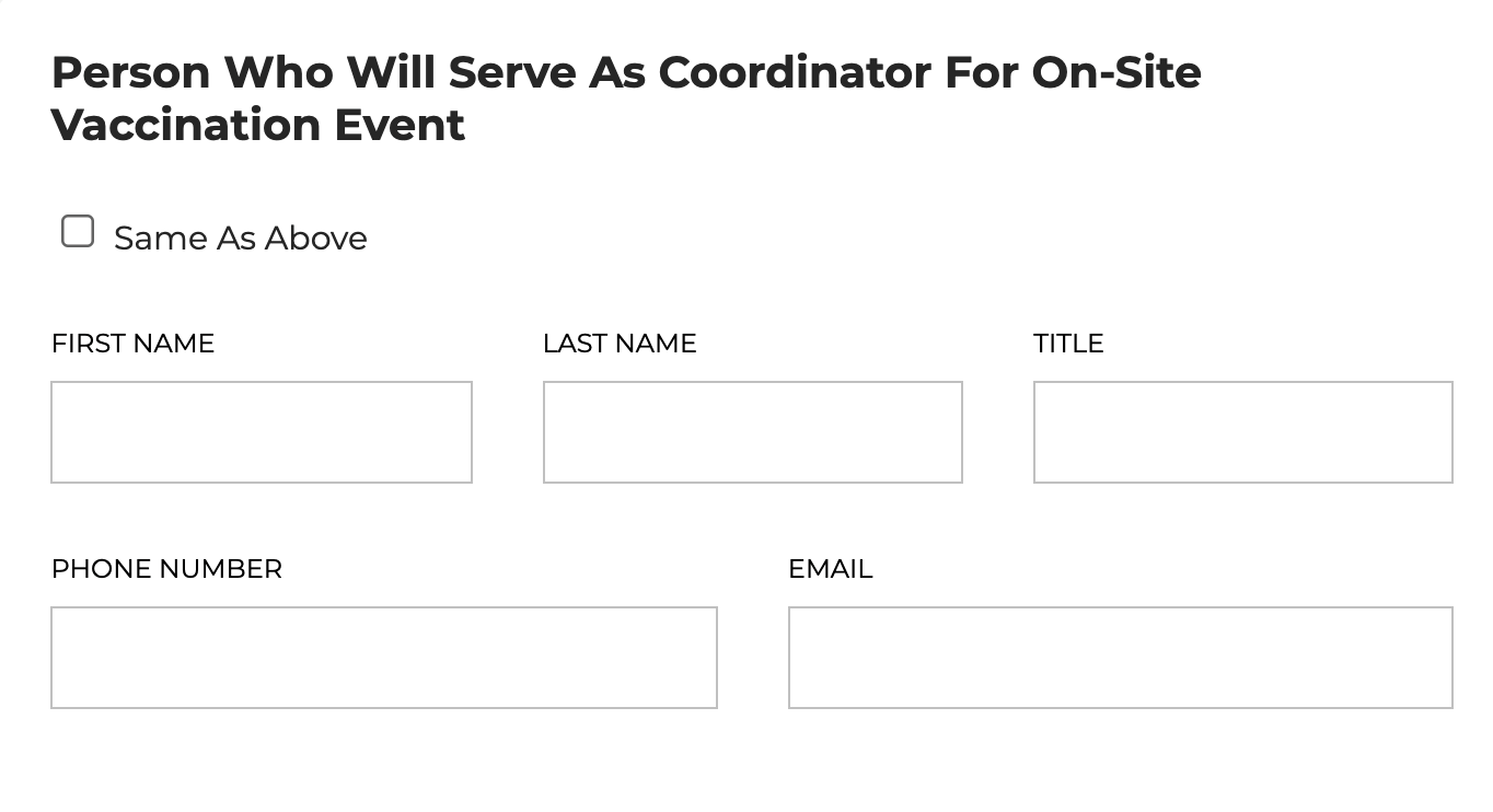 Person who will serve as event coordinator for on-site vaccination event